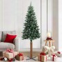 Árbol de Navidad estrecho con madera real y nieve 180 cm verde