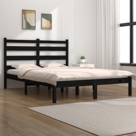 Estructura de cama doble pequeña madera pino negra 120x190 cm