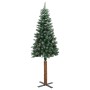 Árbol de Navidad estrecho con madera real y nieve 180 cm verde
