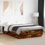 Estructura cama con luces LED madera roble ahumado 140x200 cm