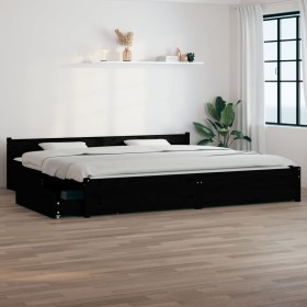Estructura de cama con cajones negro 200x200 cm