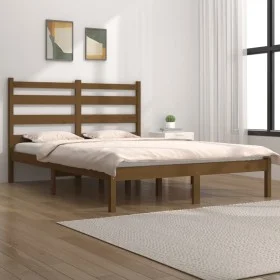 Honey brown solid pine wood bed frame 200x200 cm by vidaXL, Beds and slatted bases - Ref: Foro24-3103671, Price: 155,10 €, Di...