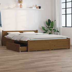 Estructura de cama con cajones marrón miel 140x200