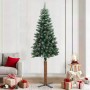 Árbol de Navidad delgado madera auténtica y piñas PVC 210 cm