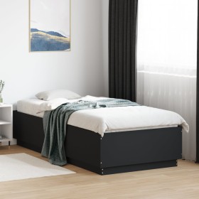 Estructura cama con luces LED madera ingeniería negro 100x200cm