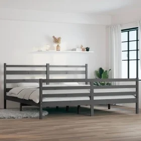 Solid gray pine wood bed frame 200x200 cm by vidaXL, Beds and slatted bases - Ref: Foro24-3103735, Price: 167,55 €, Discount: %
