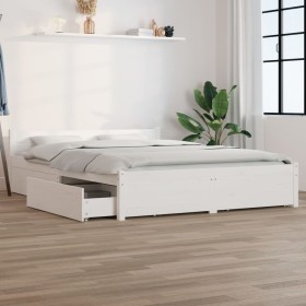 Weißer Bettrahmen mit Schubladen 150x200 cm von vidaXL, Betten und Lattenroste - Ref: Foro24-3103565, Preis: 268,87 €, Rabatt: %