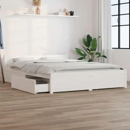 White bed frame with drawers 150x200 cm by vidaXL, Beds and slatted bases - Ref: Foro24-3103565, Price: 265,17 €, Discount: %