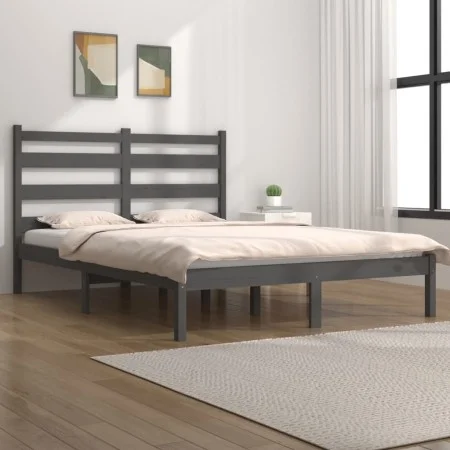 Solid gray pine wood bed frame 200x200 cm by vidaXL, Beds and slatted bases - Ref: Foro24-3103670, Price: 154,52 €, Discount: %
