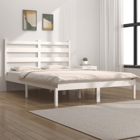 Massiver Bettrahmen aus weißem Kiefernholz, 140 x 200 cm von vidaXL, Betten und Lattenroste - Ref: Foro24-3103649, Preis: 120...