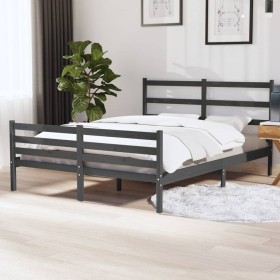 Estructura de cama madera maciza de pino doble gris 135x190cm