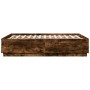 Estructura cama con luces LED madera roble ahumado 120x190 cm