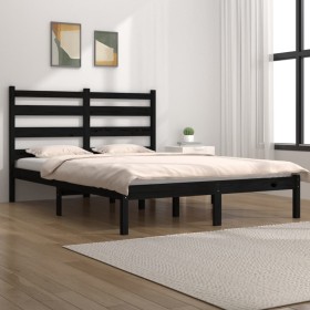 Estructura de cama de madera maciza de pino negra 200x200 cm