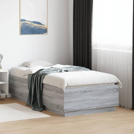 Estructura cama con luces LED madera gris Sonoma 90x190 cm