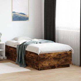 Estructura cama con luces LED madera roble ahumado 75x190 cm en Camas y somieres | Comprar online en Foro24