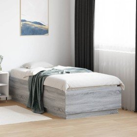 Estructura cama con luces LED madera gris Sonoma 75x190 cm Estructura cama con luces LED madera gris Sonoma 75x190 cm