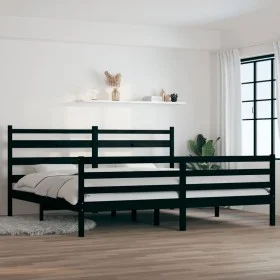 Solid black pine wood bed frame 200x200 cm by vidaXL, Beds and slatted bases - Ref: Foro24-3103737, Price: 167,55 €, Discount: %