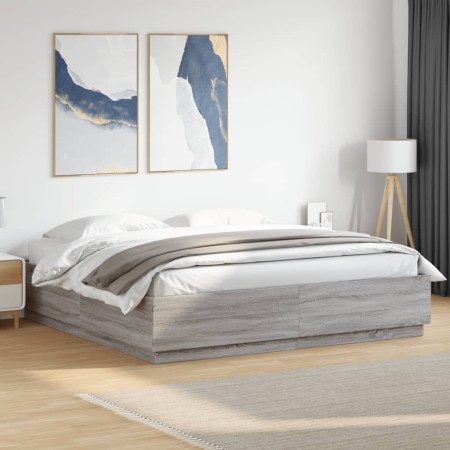 Estructura de cama madera de ingeniería gris Sonoma 200x200 cm