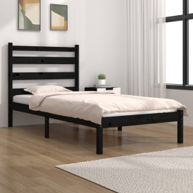 Estructura de cama madera maciza de pino negra 100x200 cm