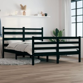 Estructura de cama de madera maciza de pino negra 