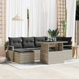 Conjunto de sofá de jardín con cojín 7 pcs Gris claro