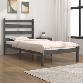 Estructura de cama de madera maciza de pino gris 100x200 cm