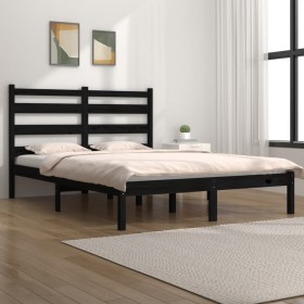 Estructura de cama madera maciza de pino negro 135x190 cm