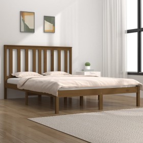 Estructura de cama madera maciza de pino marrón miel 140x190 cm