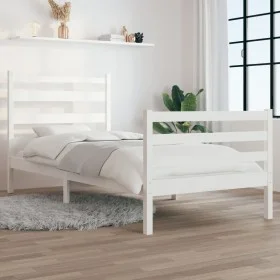 Solid white pine wood bed frame 100x200 cm by vidaXL, Beds and slatted bases - Ref: Foro24-3103704, Price: 109,42 €, Discount: %