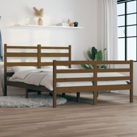 Estructura de cama madera maciza de pino marrón mi