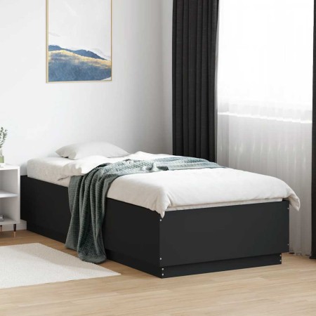 Estructura de cama madera de ingeniería negra 100x200 cm