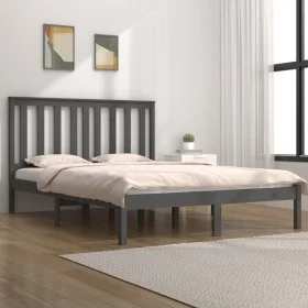 Solid gray pine wood bed frame 200x200 cm by vidaXL, Beds and slatted bases - Ref: Foro24-3103865, Price: 165,30 €, Discount: %