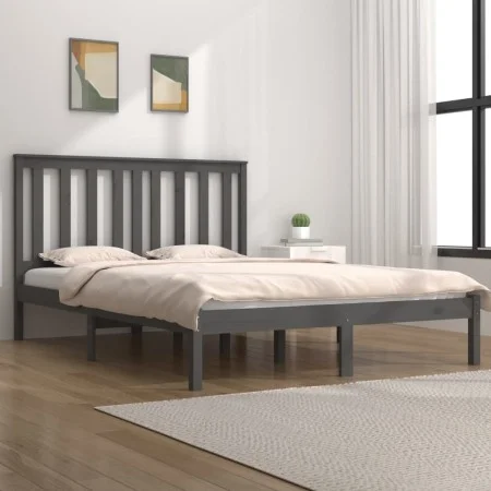 Solid gray pine wood bed frame 200x200 cm by vidaXL, Beds and slatted bases - Ref: Foro24-3103865, Price: 165,30 €, Discount: %