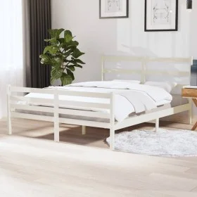 Solid white pine wood bed frame 140x190 cm by vidaXL, Beds and slatted bases - Ref: Foro24-3103694, Price: 128,96 €, Discount: %