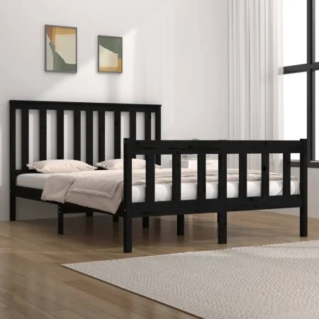 Solid black pine wood bed frame 140x190 cm by vidaXL, Beds and slatted bases - Ref: Foro24-3103892, Price: 174,92 €, Discount: %