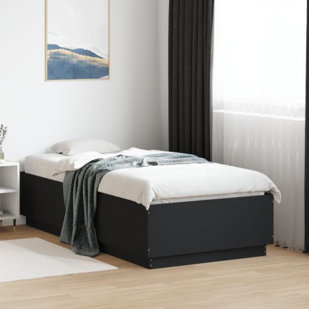 Estructura de cama madera de ingeniería negra 90x190 cm