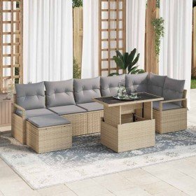 Conjunto de sofá de jardín con cojín 8 pcs beige y gris claro