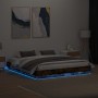 Estructura de cama con luces LED roble ahumado 200x200 cm