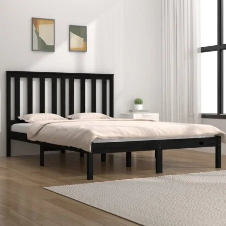 Solid black pine wood bed frame 140x190 cm by vidaXL, Beds and slatted bases - Ref: Foro24-3103827, Price: 157,91 €, Discount: %