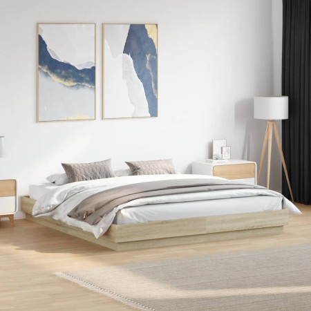 Estructura de cama con luces LED roble Sonoma 180x200 cm