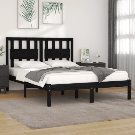 Estructura de cama de madera maciza de pino negra 200x200 cm de vidaXL, Camas y somieres - Ref: Foro24-3103957, Precio: 174,19 €