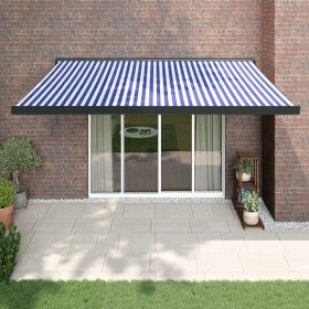 Retractable aluminum and blue and white fabric awning 4x3 m by vidaXL, Awnings - Ref: Foro24-3154598, Price: 777,27 €, Discou...