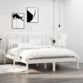 Solid white pine wood bed frame 140x190 cm by vidaXL, Beds and slatted bases - Ref: Foro24-3104044, Price: 134,39 €, Discount: %