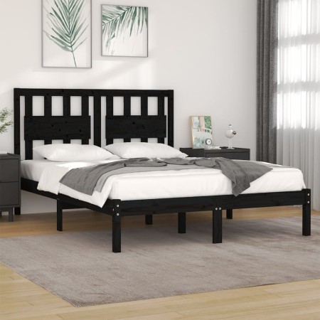 Estructura de cama de madera maciza de pino negra 140x190 cm de vidaXL, Camas y somieres - Ref: Foro24-3103917, Precio: 166,7...