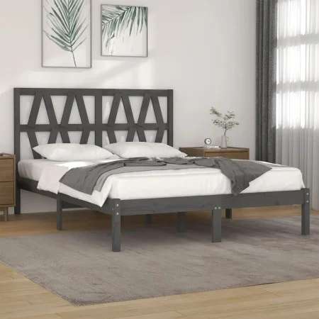 Solid gray pine wood bed frame 200x200 cm by vidaXL, Beds and slatted bases - Ref: Foro24-3104020, Price: 159,70 €, Discount: %