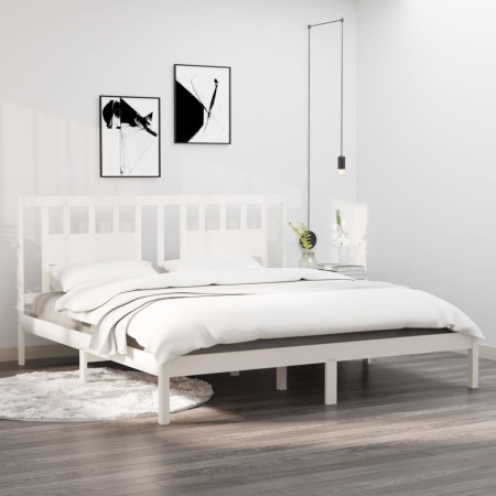 Weißer Massivholzbettrahmen Supe King 180x200 cm von vidaXL, Betten und Lattenroste - Ref: Foro24-3104079, Preis: 153,07 €, R...