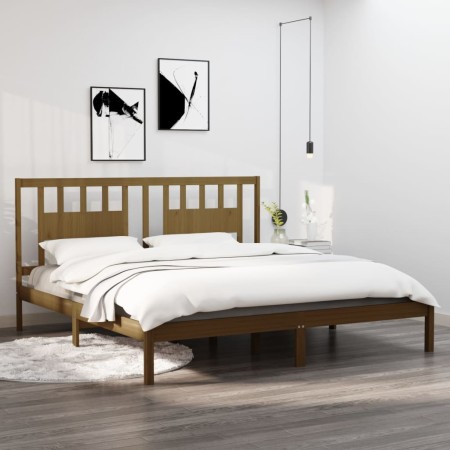 Estructura de cama madera maciza de pino marrón miel 200x200 cm de vidaXL, Camas y somieres - Ref: Foro24-3104086, Precio: 16...