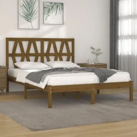 Honey brown solid pine wood bed frame 200x200 cm by vidaXL, Beds and slatted bases - Ref: Foro24-3104021, Price: 160,10 €, Di...