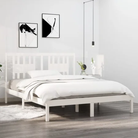 Massiver Bettrahmen aus weißem Kiefernholz, 140 x 200 cm von vidaXL, Betten und Lattenroste - Ref: Foro24-3104064, Preis: 135...