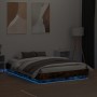 Estructura de cama con luces LED roble ahumado 135x190 cm
